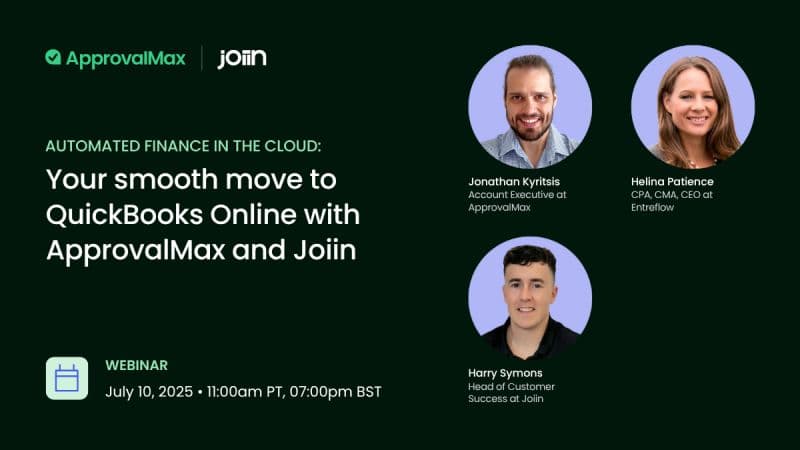 Automated Finance in the Cloud: Your smooth move to QuickBooks Online With ApprovalMax and Joiin logo