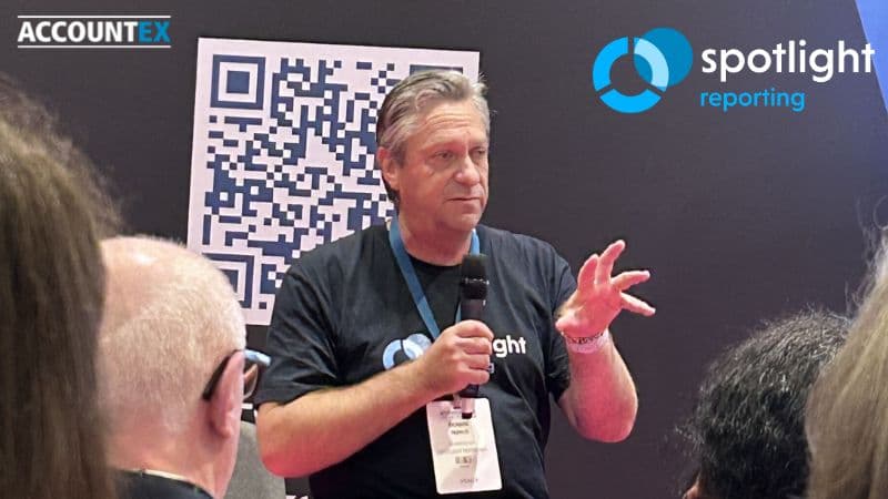Spotlight Reporting on stage at Accountex London logo