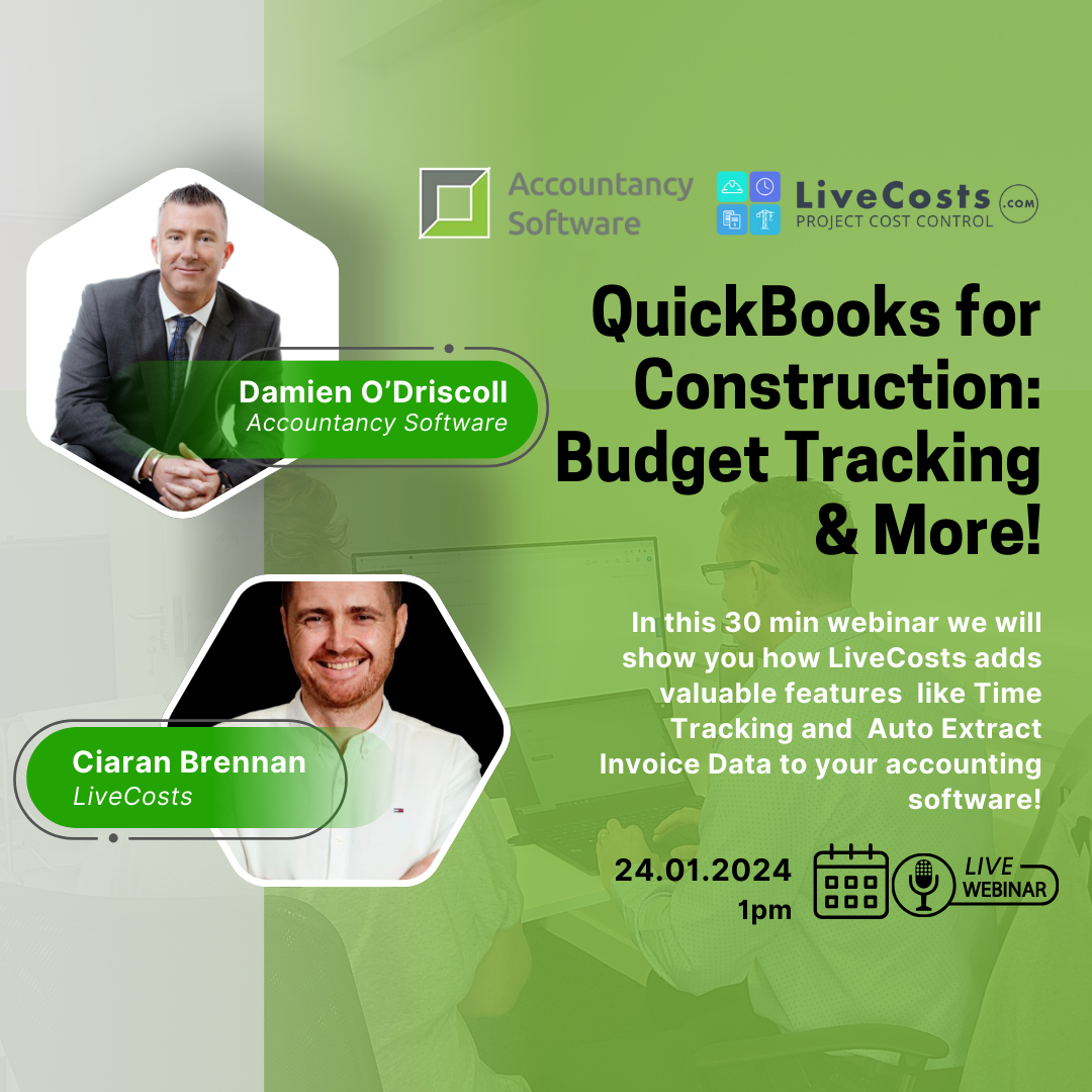 Quickbooks for Construction: Budget Tracking & More! LiveCosts webinar logo
