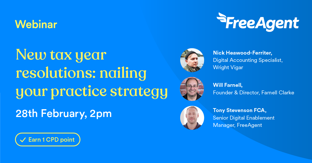 FreeAgent webinar - New tax year resolutions: nailing your practice strategy logo